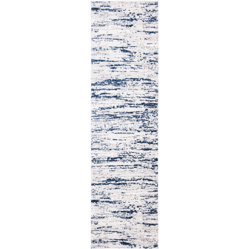 Amelia Grey and Navy Abstract Synthetic Runner Rug, 2'2" x 10'
