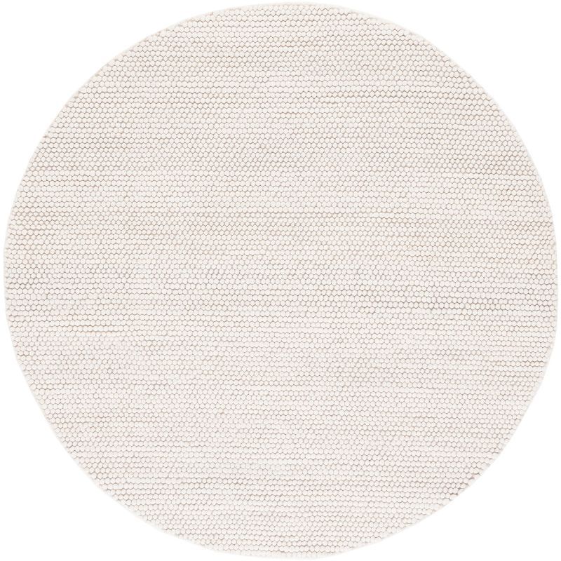 Ivory Round Handwoven Wool Area Rug, 4' Diameter