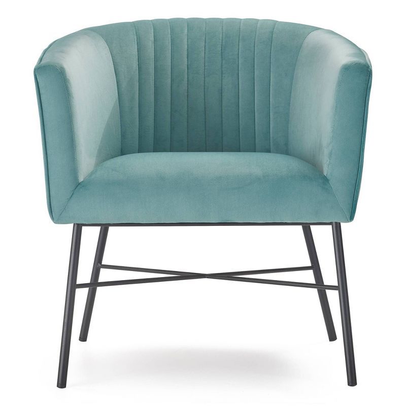 Teal Velvet Barrel Accent Chair with Sleek Metal Legs