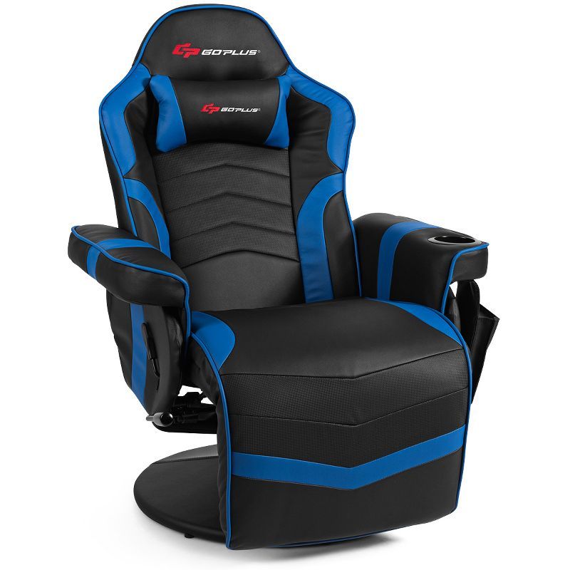 Blue and Black PU Leather Massage Gaming Recliner Chair