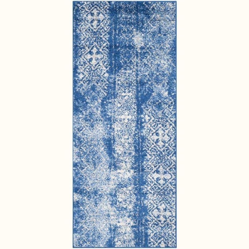 Silver and Blue Synthetic Reversible Runner Rug