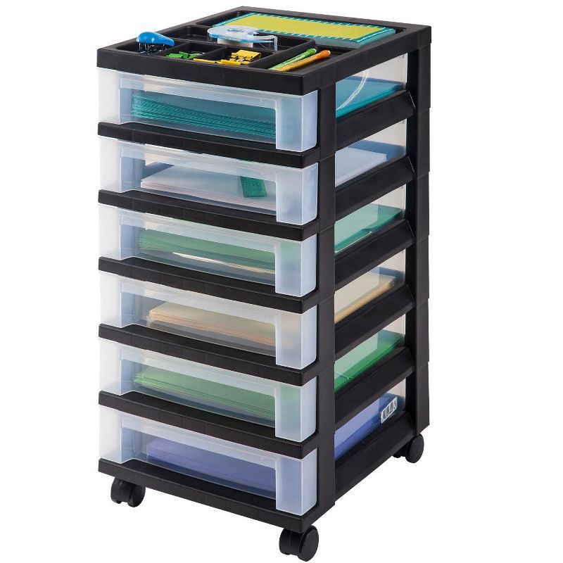 Black and Clear 6-Drawer Plastic Rolling Storage Cart