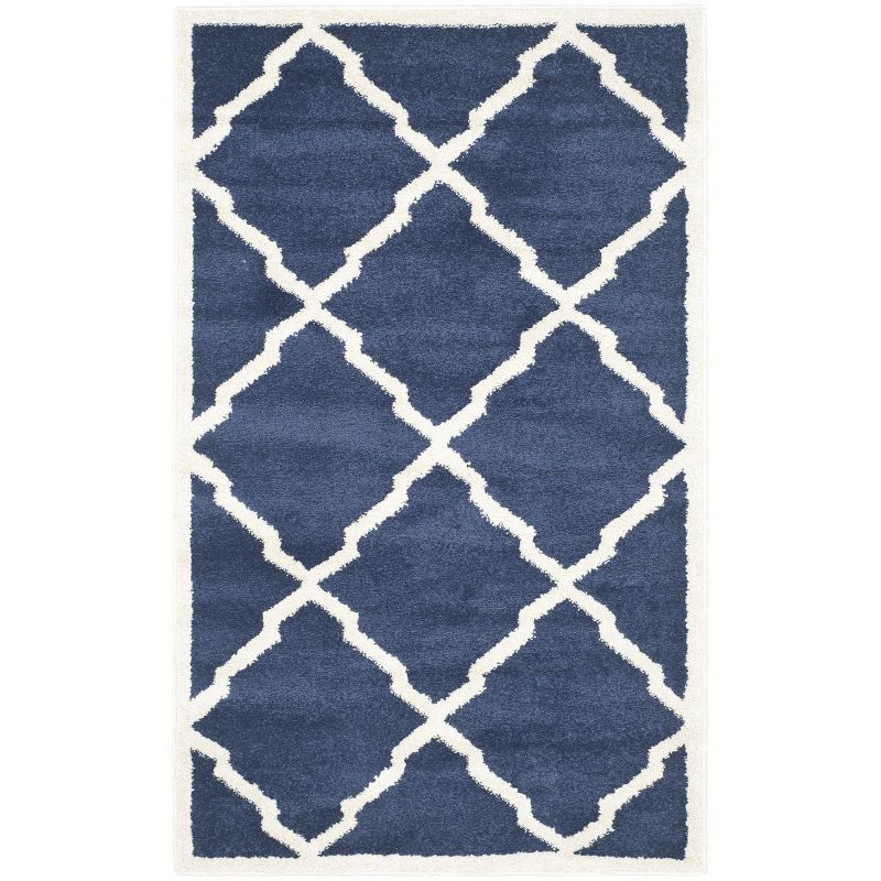 Navy and Beige Geometric 4' x 6' Synthetic Area Rug