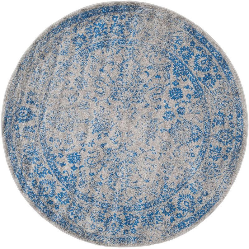 Chic Grey/Blue Round Synthetic Easy-Care Area Rug