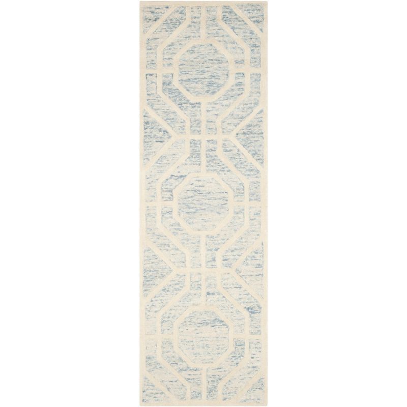 Light Blue Ivory Hand-Tufted Wool Rectangular Rug