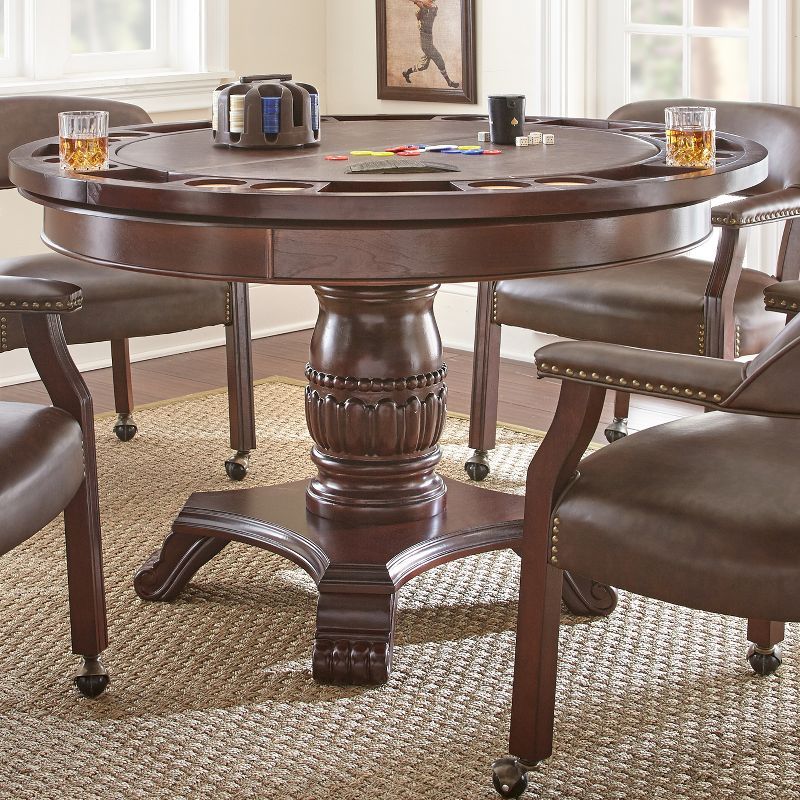 Tournament Round Cherry Wood and Faux Leather Game Table