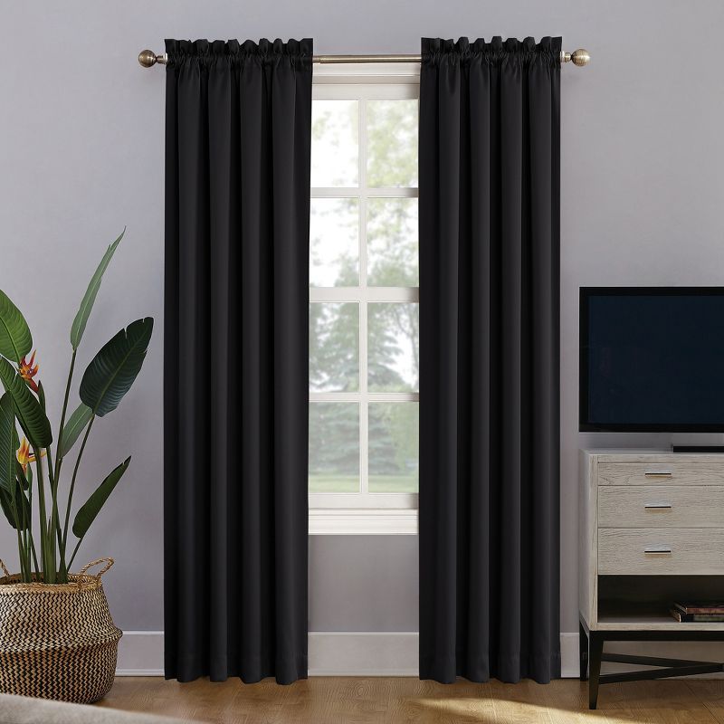 Black Thermal Insulated Rod Pocket Blackout Curtain Panel