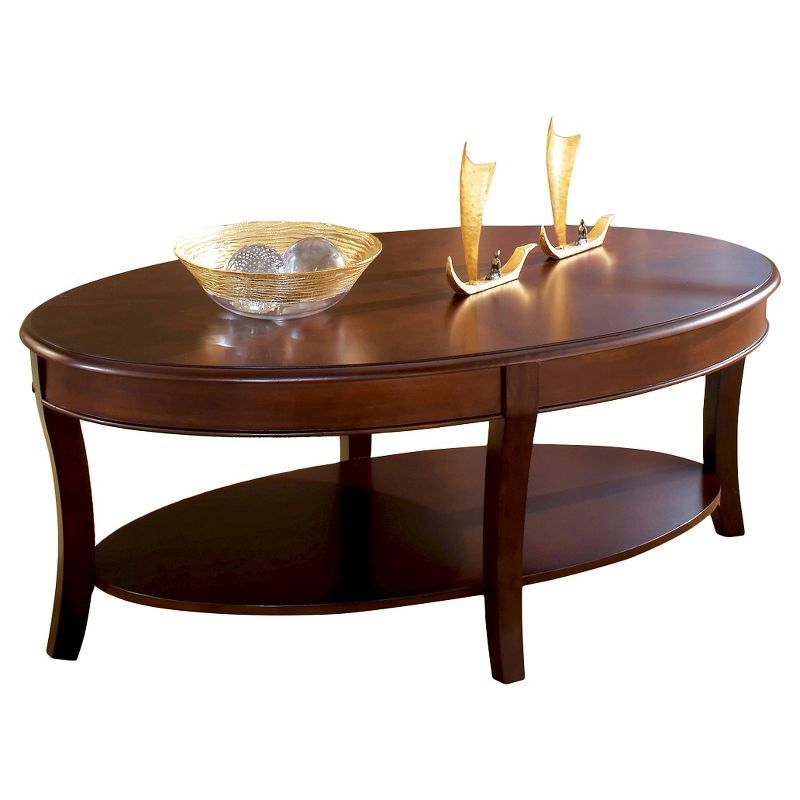 Troy 48" Brown Wood Oval Coffee Table with Shelf