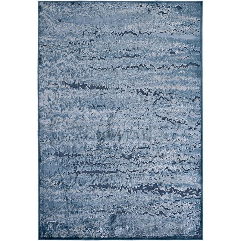 Blue Rectangular Viscose and Silk Area Rug