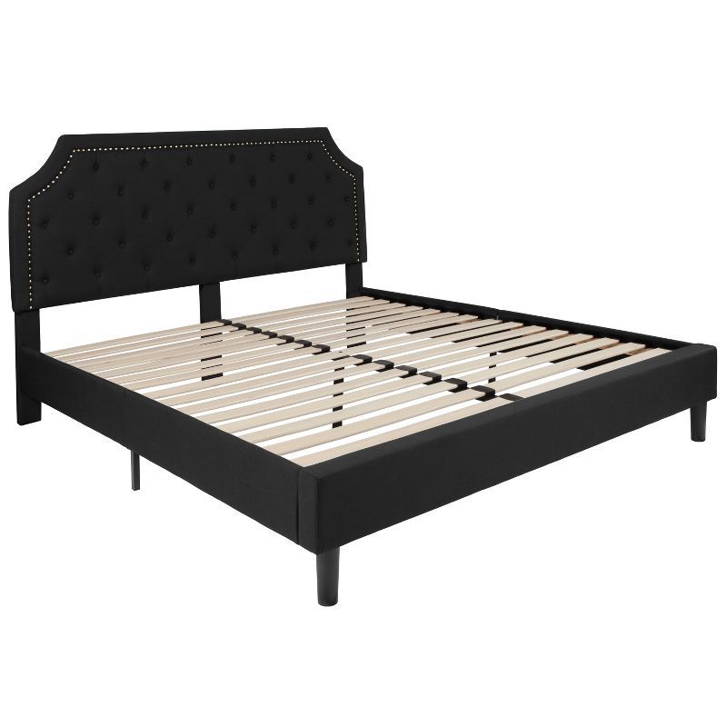 King Black Upholstered Platform Bed with Tufted Headboard