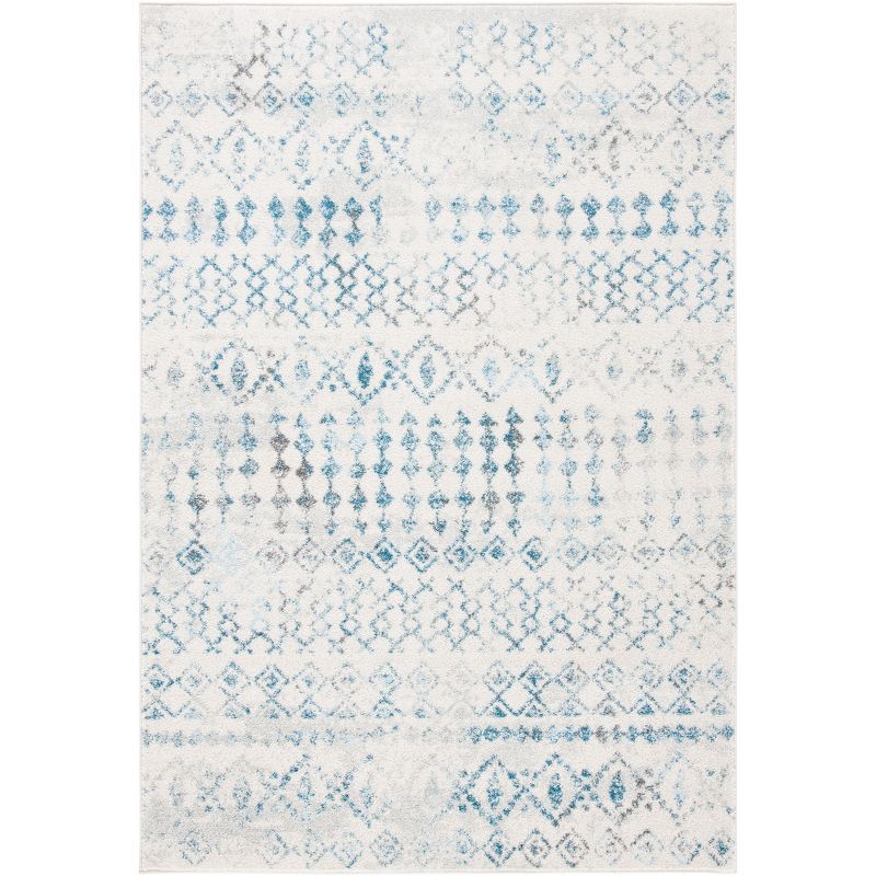 Ivory & Turquoise Geometric 9' x 12' Reversible Synthetic Rug