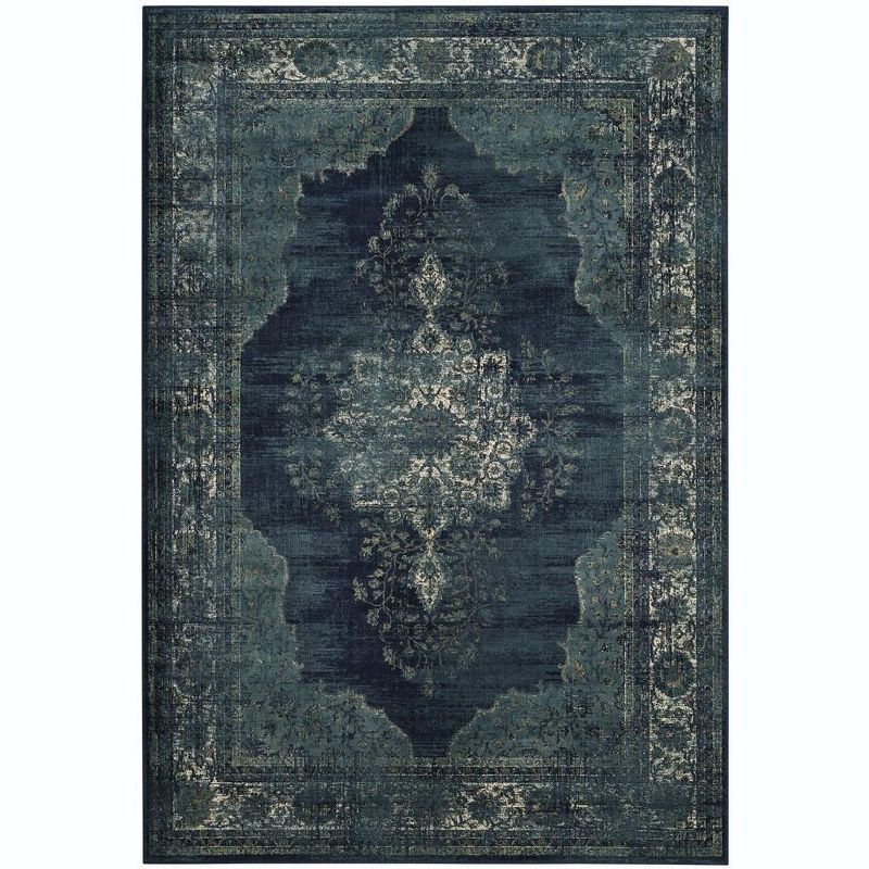 Navy Medallion Rectangular Viscose Area Rug 6'7" x 9'2"