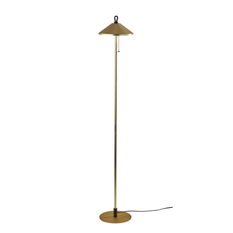 Antique Brass and Black Metal Floor Lamp with Conical Shade