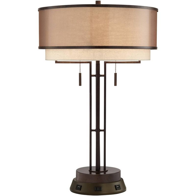 Bronze Industrial Table Lamp with USB and AC Power Outlet