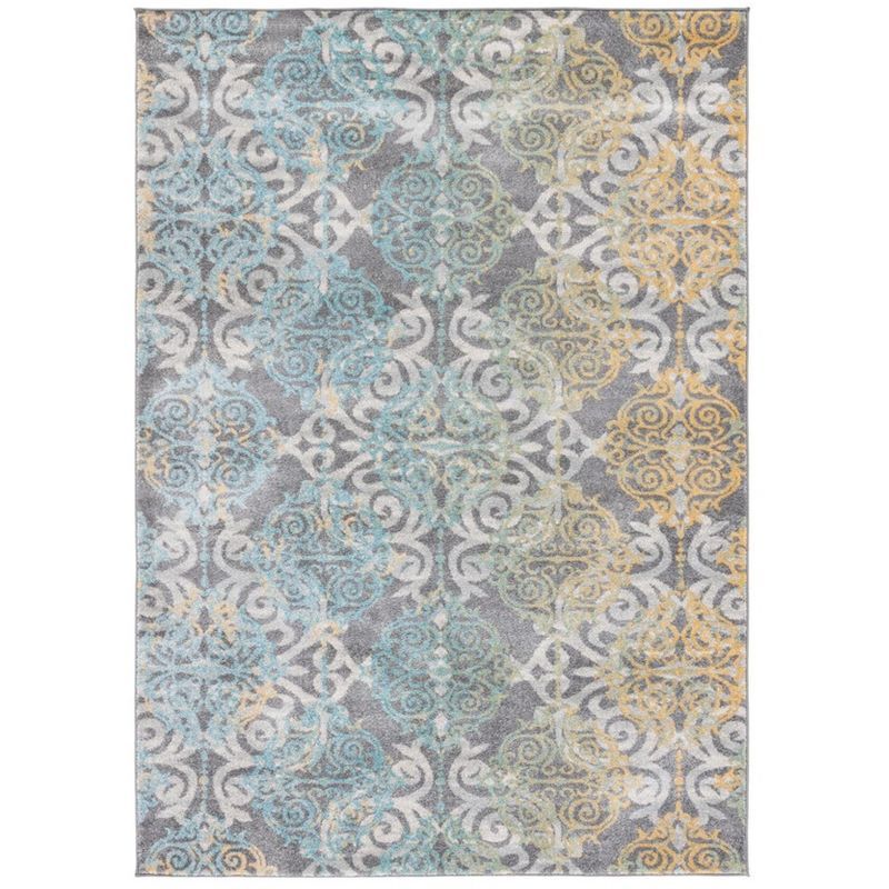 Grey and Ivory High Pile Synthetic Boho Area Rug