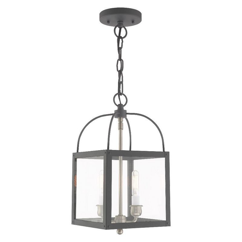 Scandinavian Gray Brass and Glass 2-Light Mini Pendant