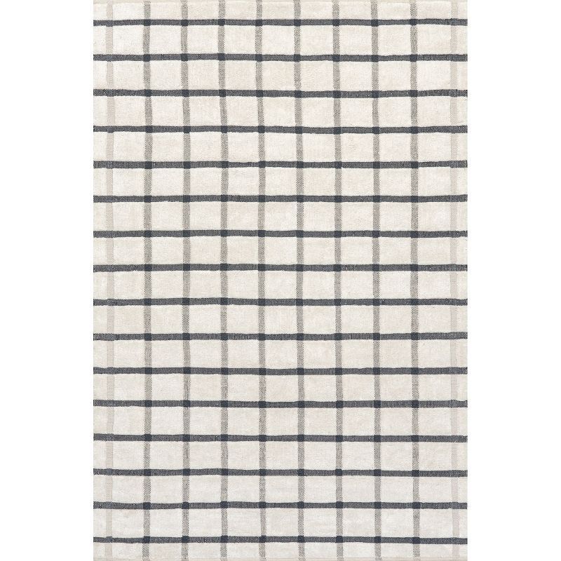 Rowena Ivory and Gray Checked Wool 3x5 Area Rug