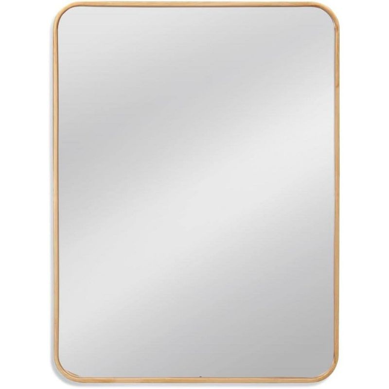 Transitional Gold Rectangular Wall Mirror with Rounded Corners