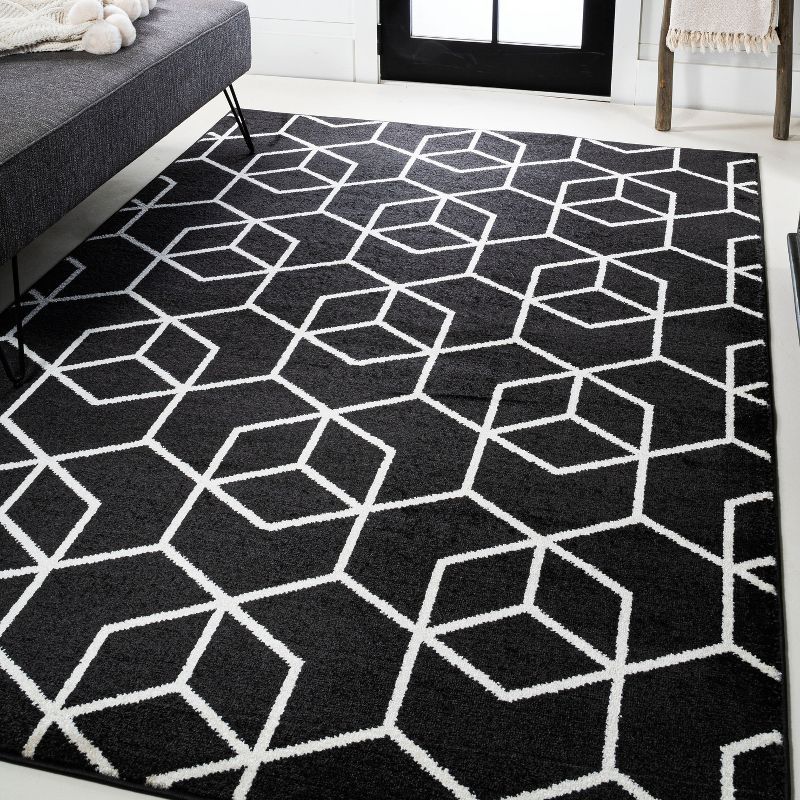 Mid-Century Geometric Black and White Synthetic Area Rug