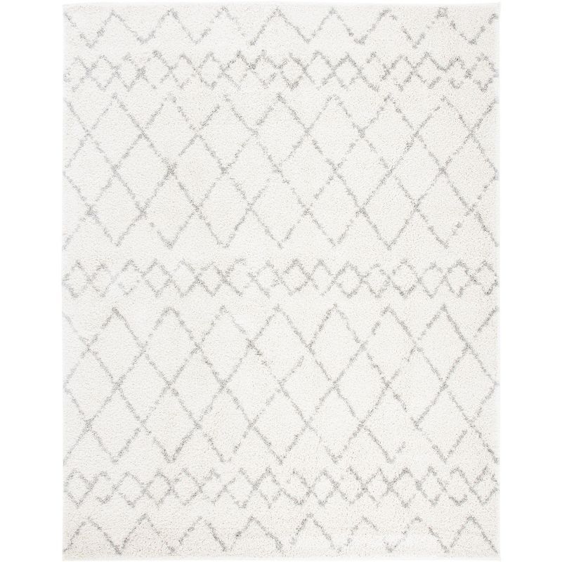 Cream and Light Grey 8' x 10' Shag Synthetic Area Rug