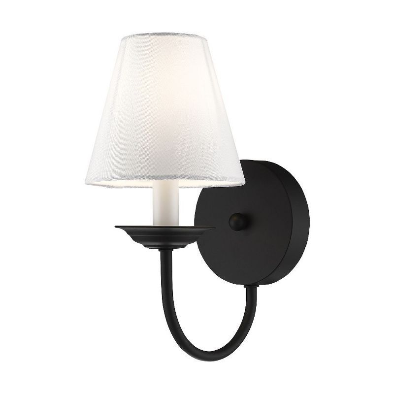 Black Steel Wall Sconce with Off-White Shade