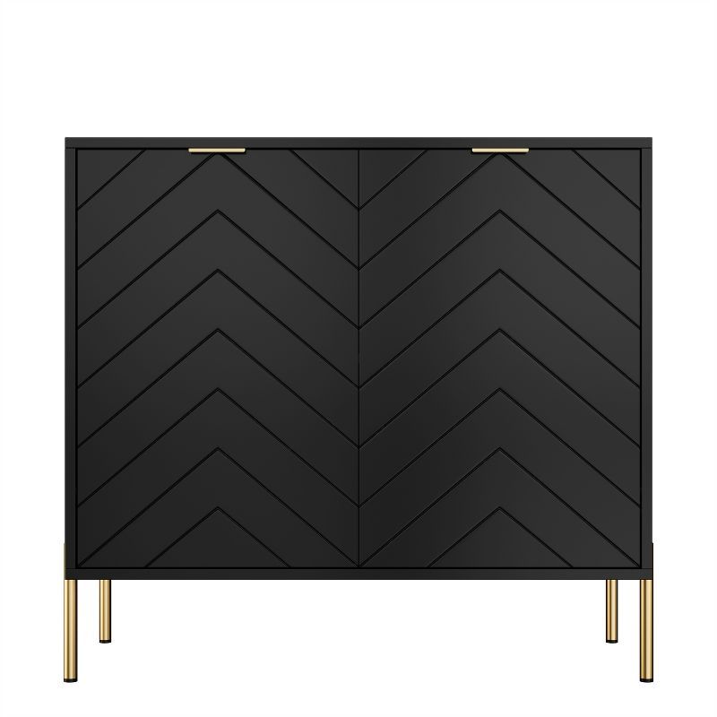 Black Chevron Pattern 2-Door Media Accent Cabinet with Gold Legs