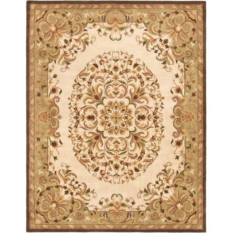 Beige and Green Hand-Tufted Wool 8' x 10' Area Rug