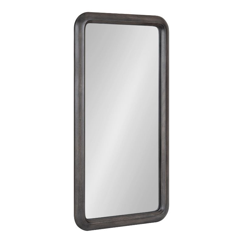 Gray Rectangular Wood Wall Mirror with Rounded Corners