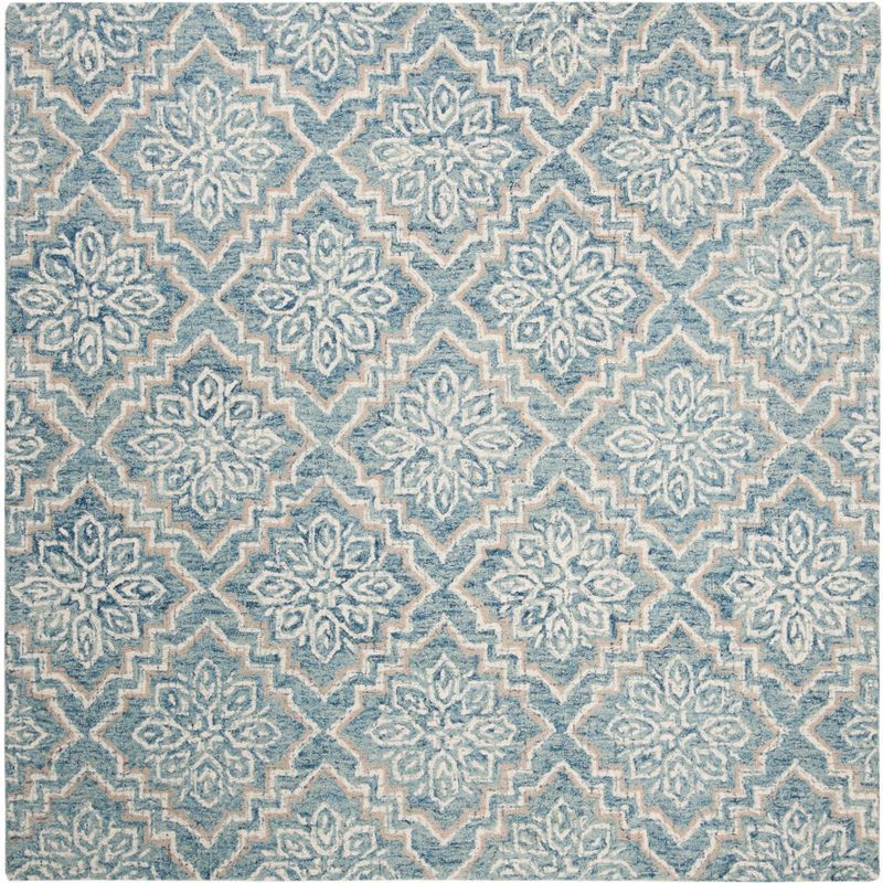 95" Square Blue Wool Tufted Handmade Reversible Rug