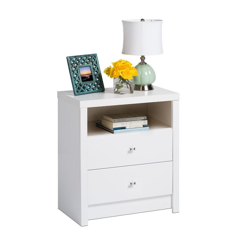 Cosmopolitan Chic White 2-Drawer Tall Nightstand with Chrome Knobs