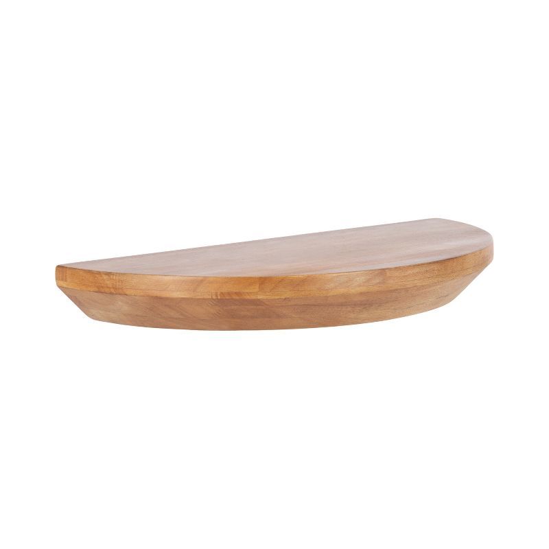 Natural Brown Half-Circle Wood Floating Wall Shelf