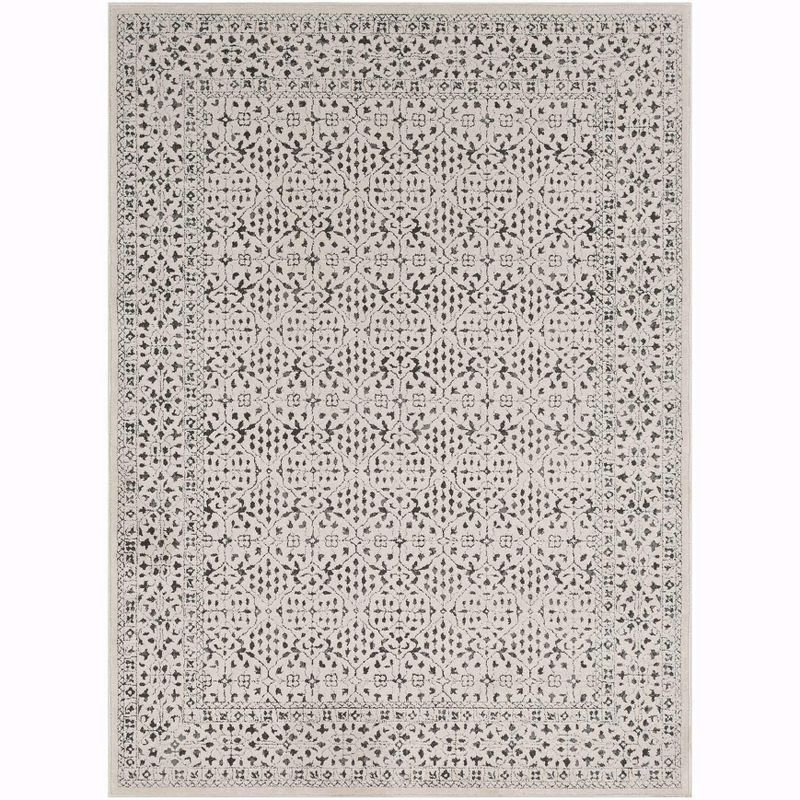 Gray and Cream Rectangular Synthetic Area Rug 7'10" x 10'2"