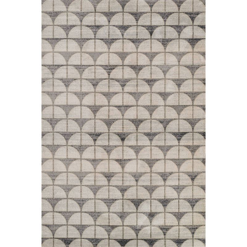 Geometric Charcoal and Cream Polyester Rectangular Area Rug