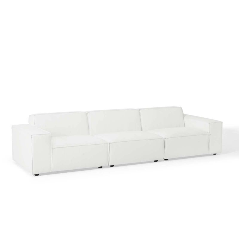 White Fabric 3-Piece Sectional Sofa with Track Arms