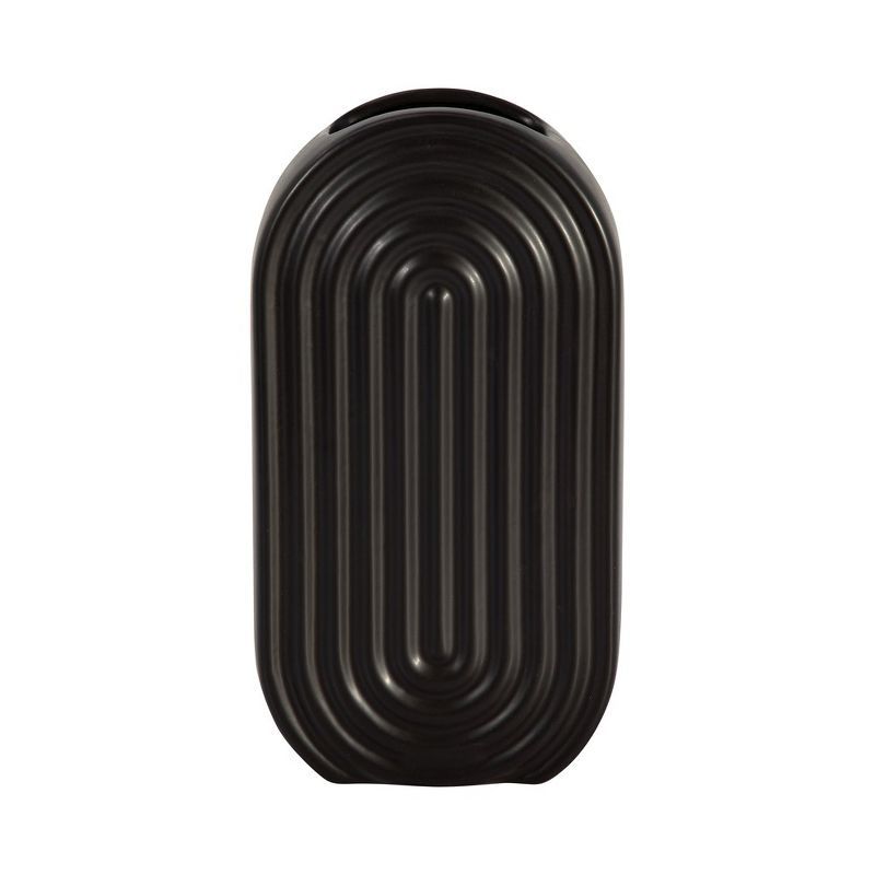 11" Black Ridged Oval Ceramic Table Vase