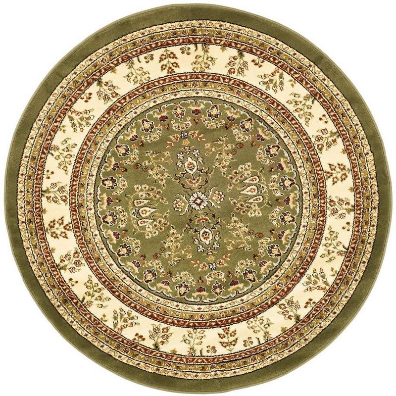 Sage and Ivory Round Floral Synthetic Area Rug