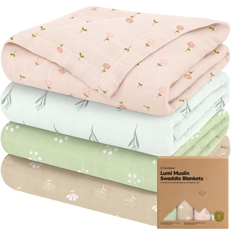 LumiSoft Muslin Swaddle Blankets, 4-Pack, Multicolor, Bamboo Viscose