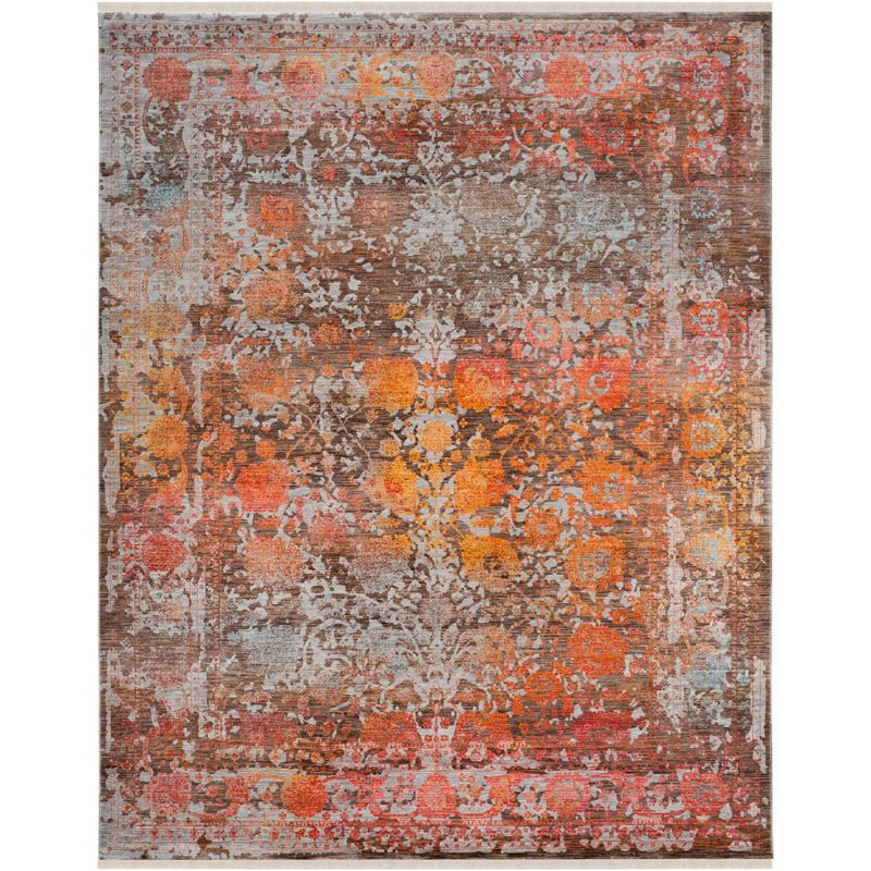 Vintage Persian Brown and Multicolor Synthetic Area Rug, 9' x 11'7"