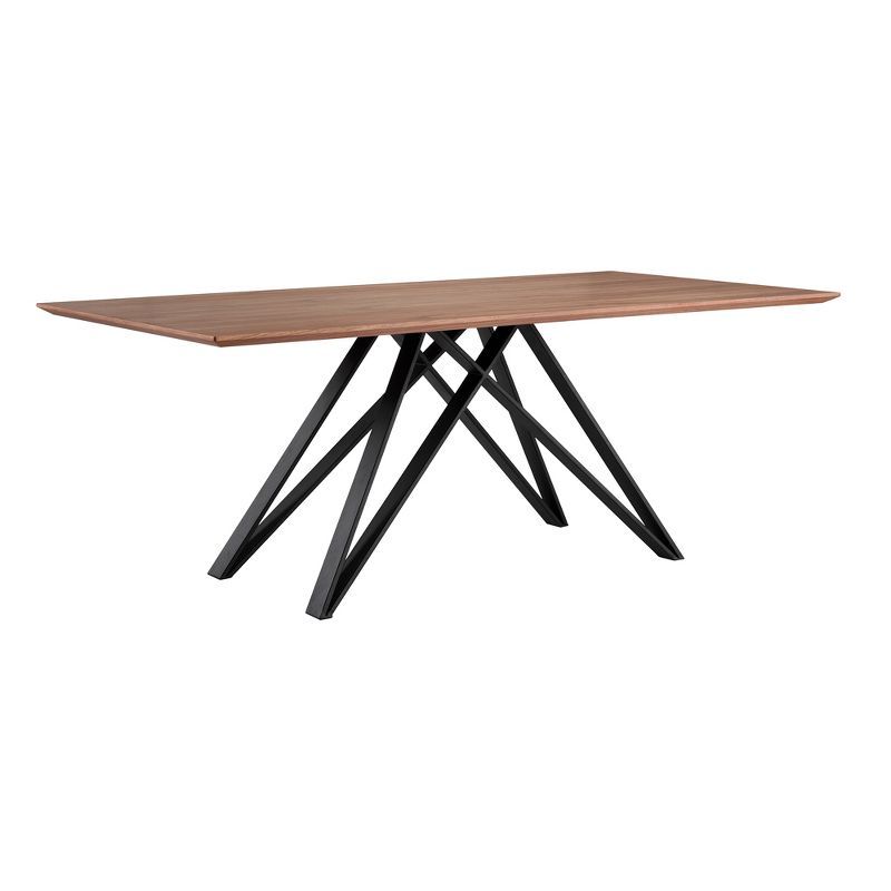 Modena Contemporary Matte Black and Walnut Wood Rectangular Dining Table