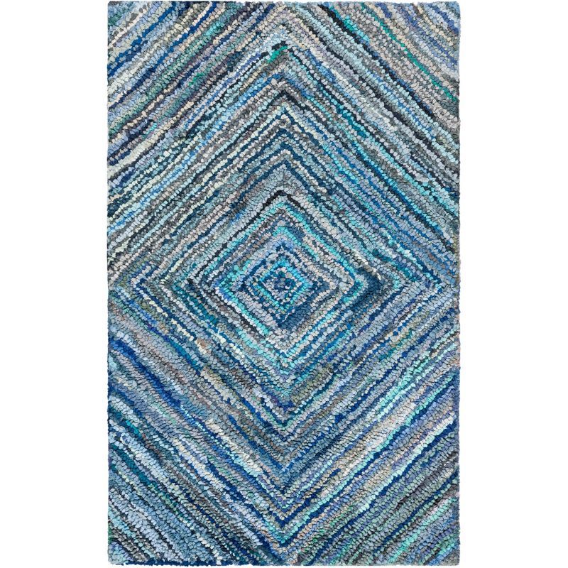 Blue Handmade Wool Tufted Rectangular Area Rug 3' x 5'