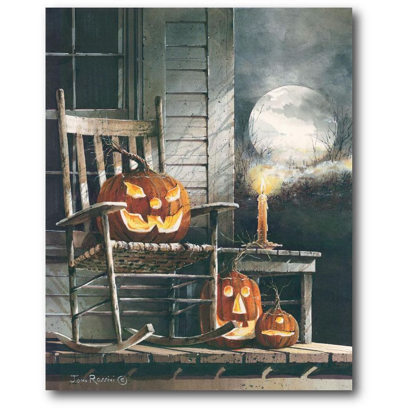 Halloween Pumpkin Porch Scene Mixed Media Canvas Art