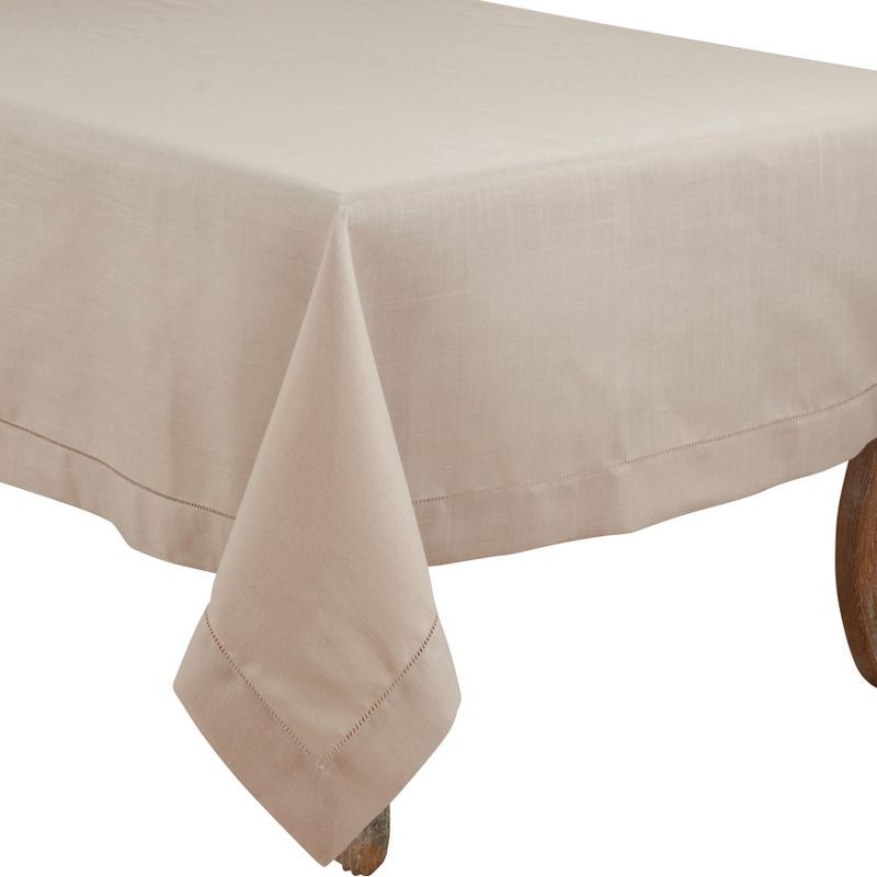 Taupe Square Polyester Tablecloth with Hemstitch Border