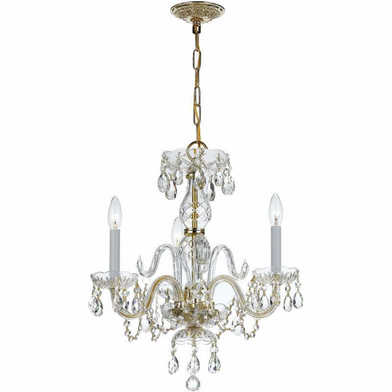 Elegant Mini 3-Light Chandelier in Polished Brass with Hand Cut Crystals