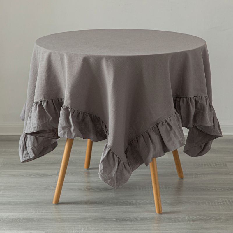 Deerlux 60" x 60" Gray Linen Tablecloth with Ruffle Trim