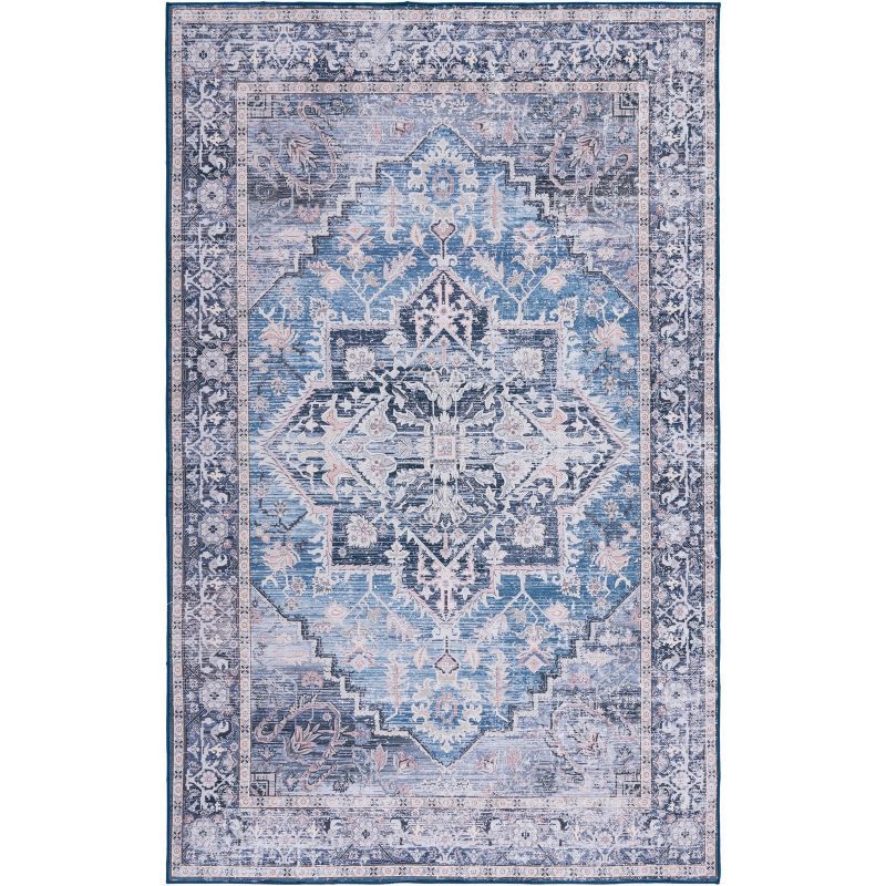 Tucson 3' x 5' Blue Charcoal Synthetic Washable Non-Slip Area Rug