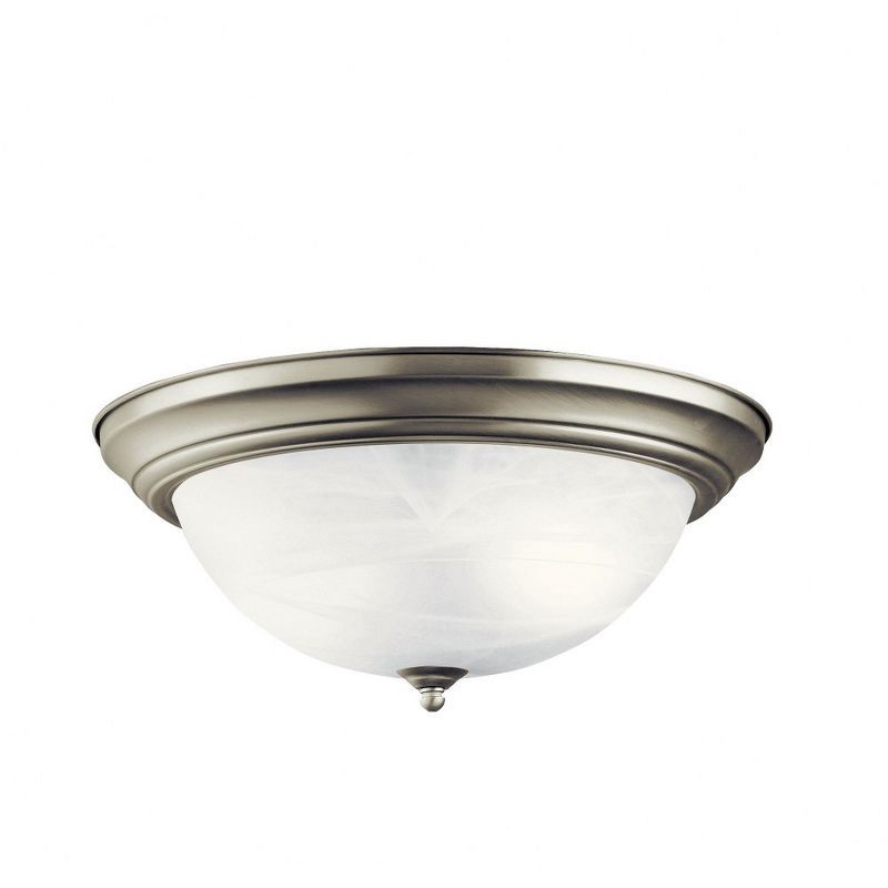 Transitional 15'' Distressed Bronze Flush Mount Ceiling Light with White Dome Shade