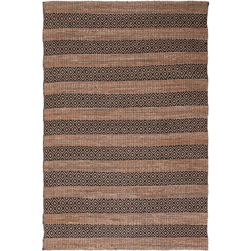 Handmade Black and Natural Cotton Flat Woven Rug