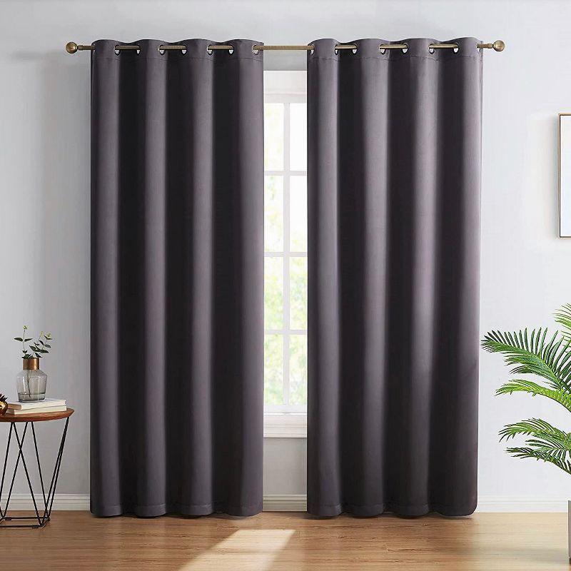 Charcoal Grey Extended Blackout Polyester Grommet Drapes, Set of 2