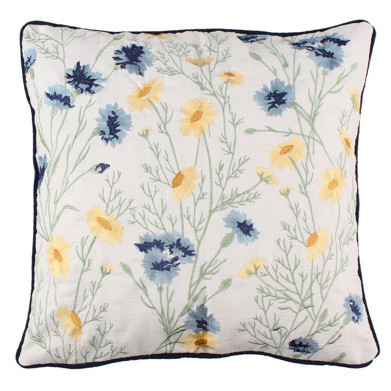 Medium Multicolor Embroidered Floral Square Pillow