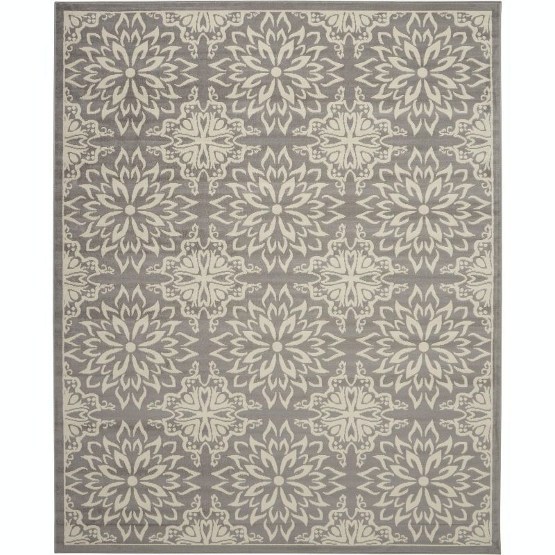 Jubilant Ivory & Grey Floral Medallion 7'10" x 9'10" Synthetic Rug